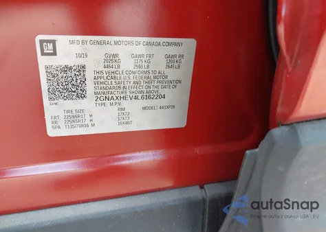 2020 Chevrolet Equinox Fwd Ls z USA, uszkodzony, nr VIN 2GNAXHEV4L6162204